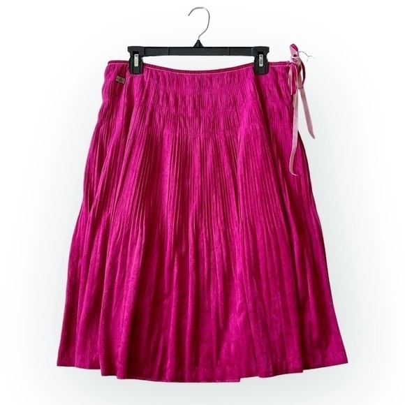 Lulu Castagnette Pleated Faux Suede Midi Skirt Pink Berry Size 12 NWT - Picture 5 of 16